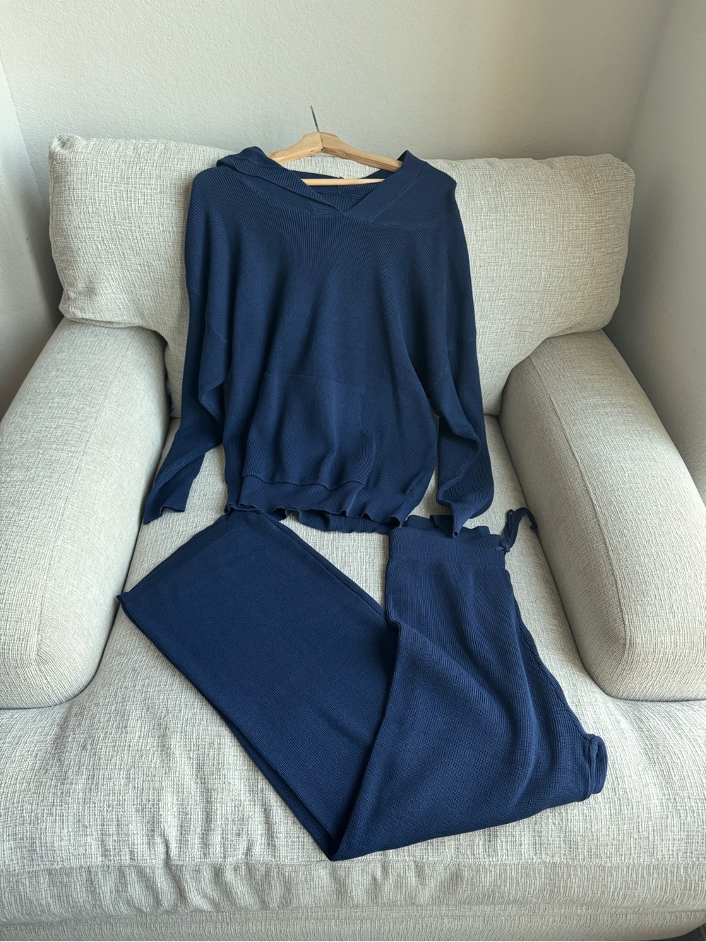 Amazon Women's Navy Blue Hooded Two-Piece Pajama Set